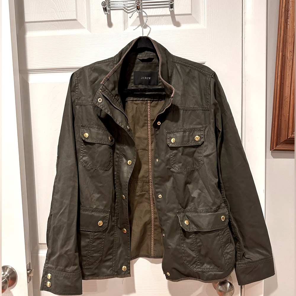 J Crew Waxed Cotton Canvas Jacket - Olive Green - Size Large